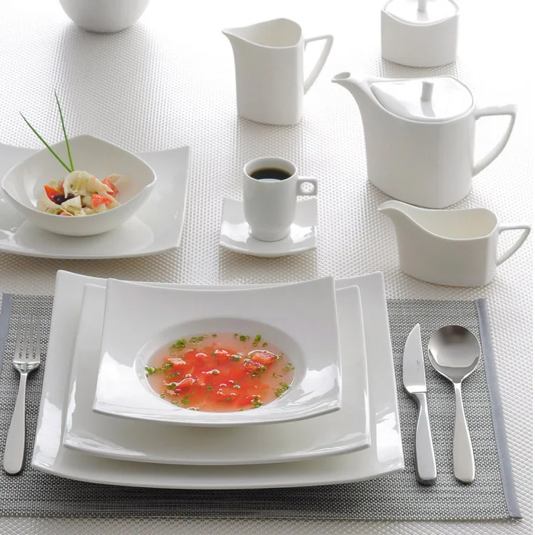 Ya Series White Square Japanese Style Ceramic Porcelain Dinnerware Set Flat Charger Sushi Plate