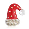 Wholesale Gold Plated Jewelry New Products 2019 European Christmas Day Gift Enamelled White Crystal Christmas Cap Hat Brooches