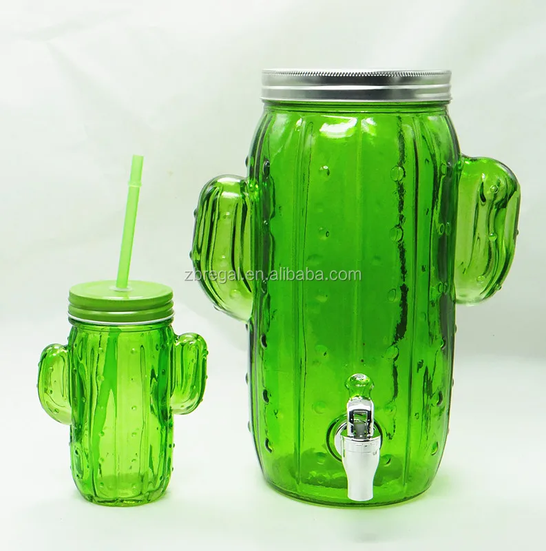 Glass Cactus 1 Gallon Beverage Drink Dispenser With Screw Lid And