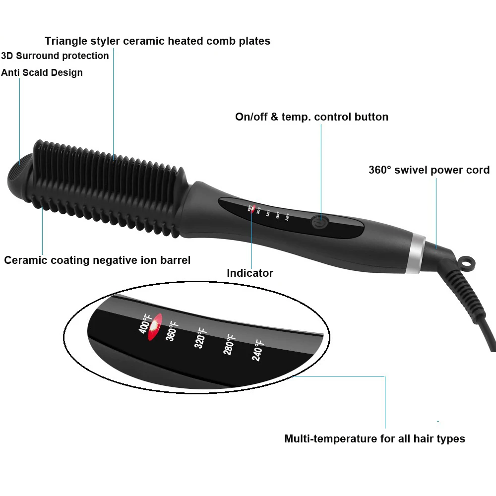 2- In-1 Hair Straightener Curling Iron Brush With Triangle Brush ...