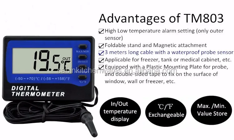 Magnetic Thermometer With Stand Fridge Freezer Room Temperature