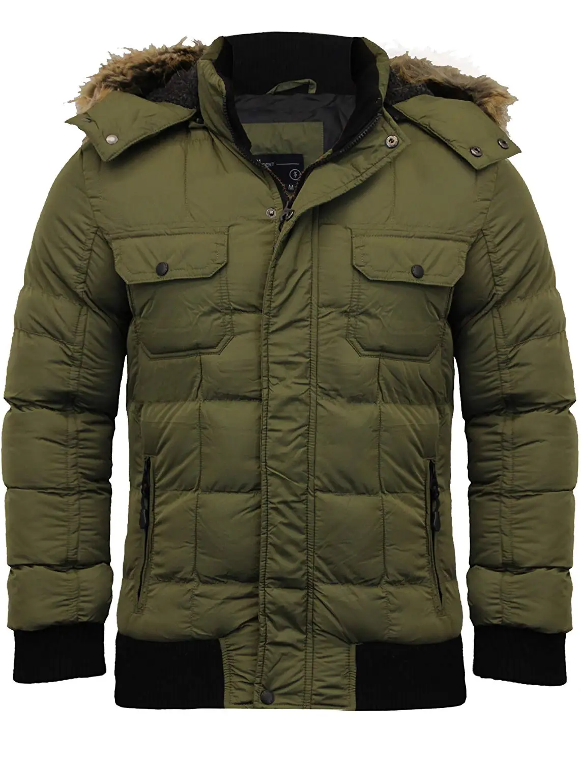 Cromoncent Mens Stand Collar Outdoor Zip Up Contrast Colors Thick Parka Jackets Coat