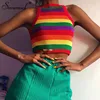 Rainbow Knitwear Female Halter Top Summer Sleeveless Striped Tank Top Fashion 2019 Casual Slim Women Crop Top Basic New