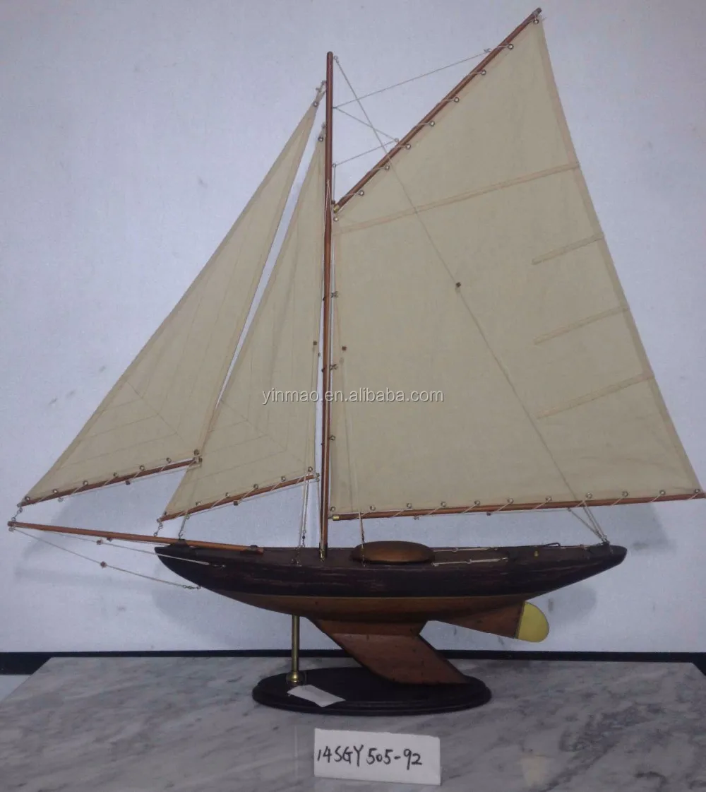 Vintage Sailing Boat Decorative Wooden Sailboat Rustic Bermuda Sloop 17" 