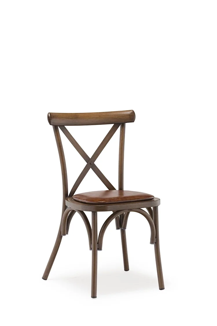Commercial furniture Chinese Elegant Vintage Metal Aluminum High Back Cafe Chairs With Cushion For Restaurants Dining Garden