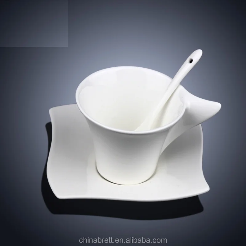 Hot Sale White Ceramic 200ml Wave Shape Set Of Coffee Cup