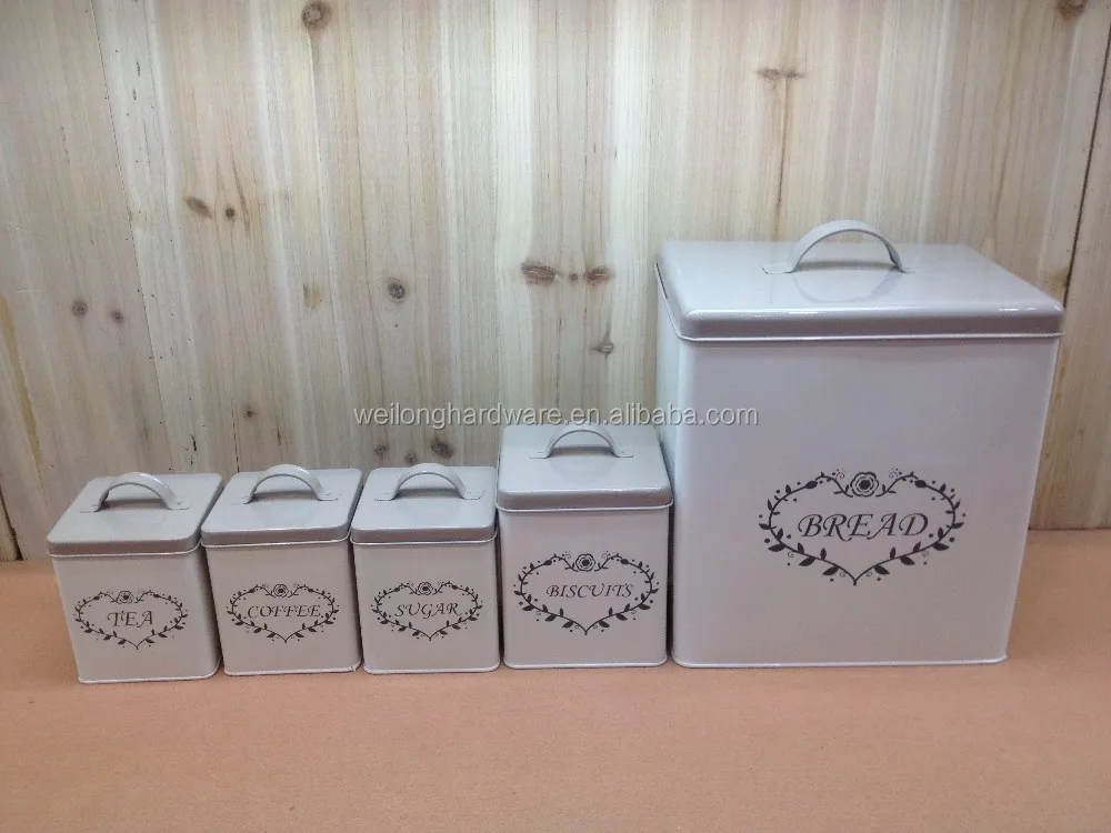 Black Kitchen Canister Set Metal Bread Box Tea Sugar Coffee Pot With