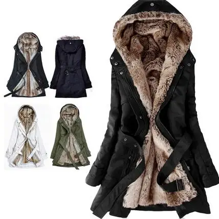 Woman Winter Cotton Liner Zipper Hoodie Long Sleeve Fur Hoodie Parkas Overcoats