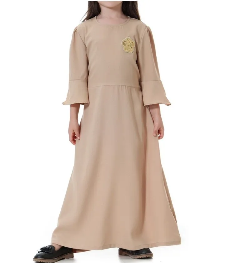 新到货 eid 阿拉伯迪拜穆斯林儿童 abaya 长袖伊斯兰马克西礼服孩子