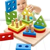 Matching game toy with 4 different wooden blocks and colors to improve kids' Practical ability and Recognition ability
