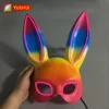 Hot Selling Halloween Half Face Animal Glow Mask Sexy Girl Bunny Neon Mask Led Adult Rabbit Ears Mask Festive Supplies