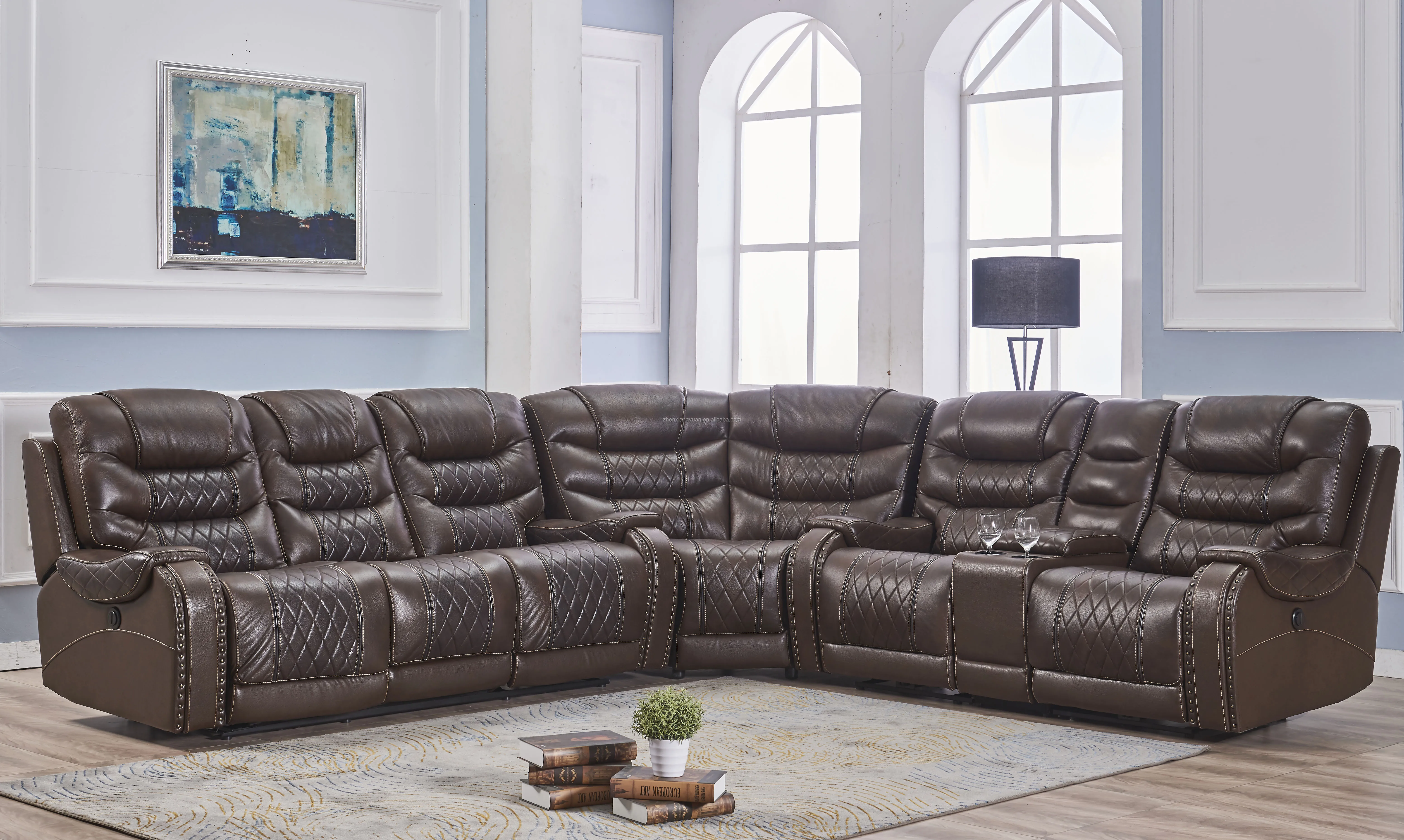 Home Furniture sofas modern recliner sectional sofa with  leather Air brown color