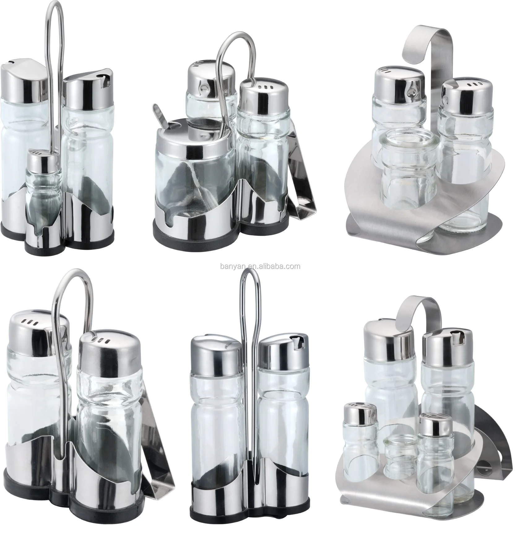 Stand Glass Oil Vinegar Dispenser Salt And Pepper Shaker Bottle Table