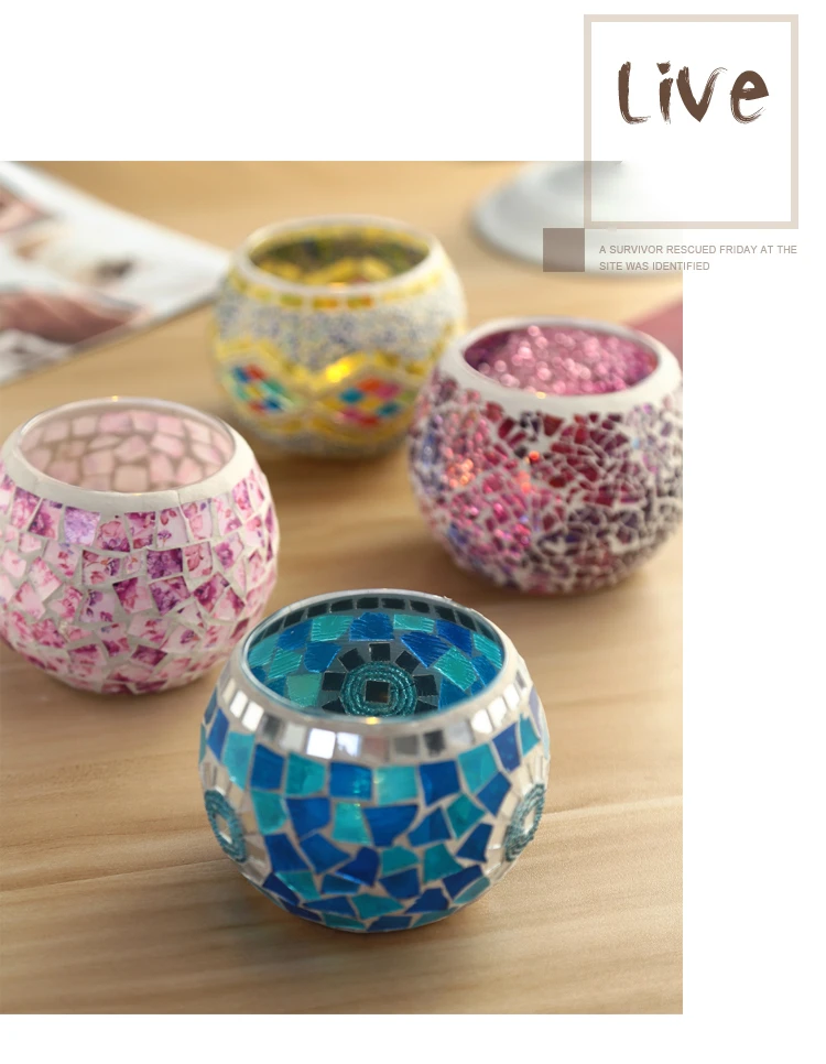 Unique turkish handmade glass mosaic candle holder for home decoration and wedding