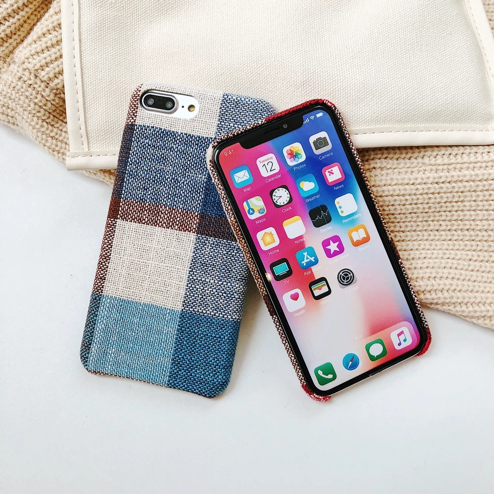 Best Selling Simple Plaid Soft Fabric Cover For Iphone 6 7 8 Plus Xr Xs