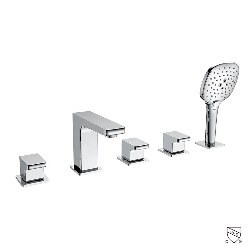 Widespread 5 Hole Bath Tub Faucet With Hand Shower View Bathtub