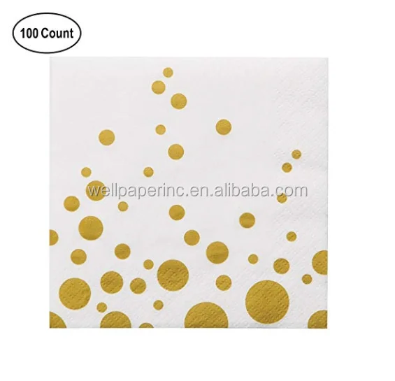 100 White Decorative Gold Dots Paper Luncheon Napkins Bulk Pack