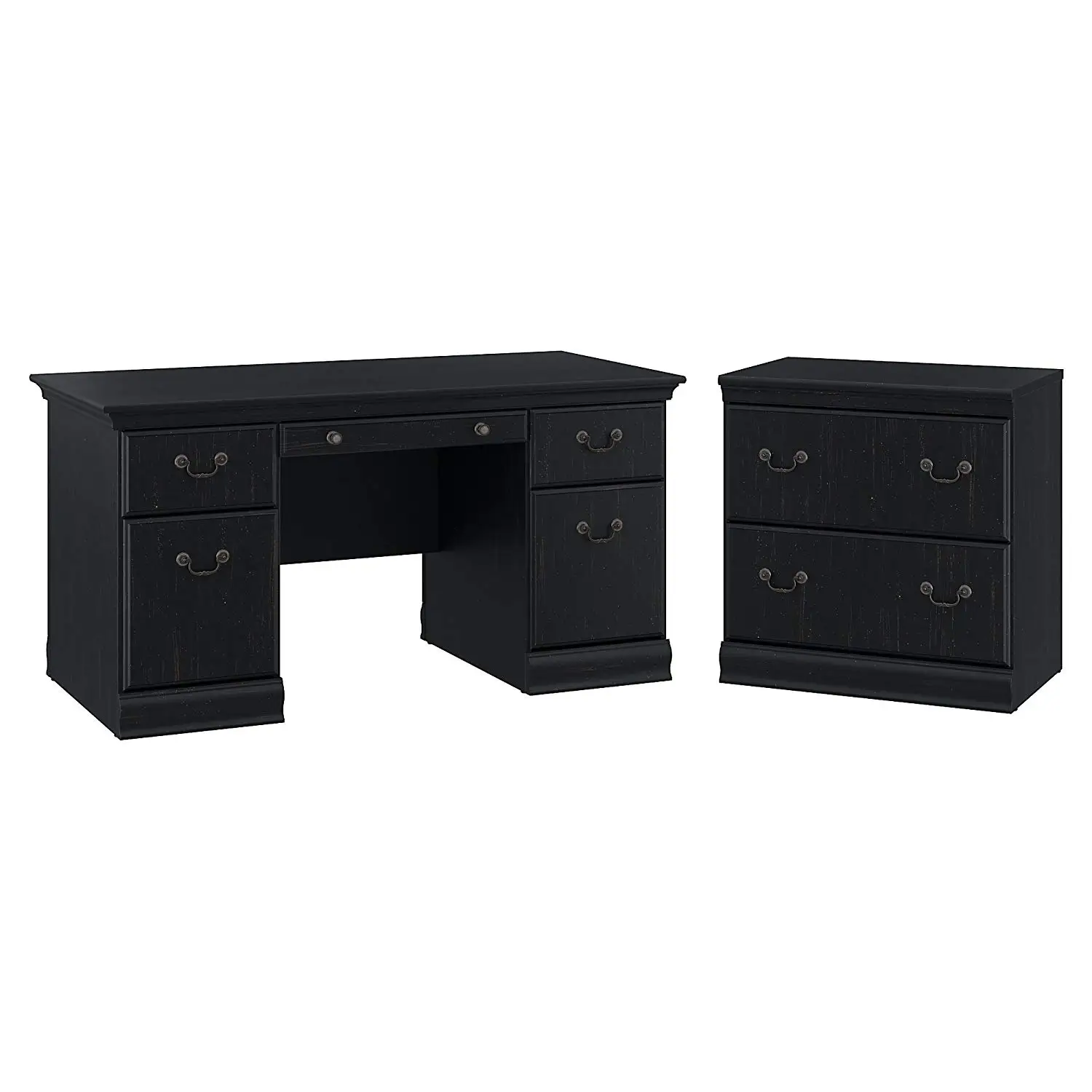 Get Quotations · Bush Furniture Birmingham 60W Executive Desk with Lateral File Cabinet in Antique Black