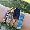 BM11279 Sparkly Druzy Gold Cuff Bracelet Wire Wrapped Agate Druzy Rectangle Bar Bracelet