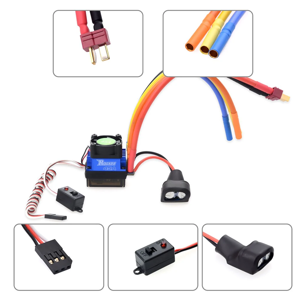 Rocket 45a Esc Brushless Electric Speed Controller For 110th Rc Cars