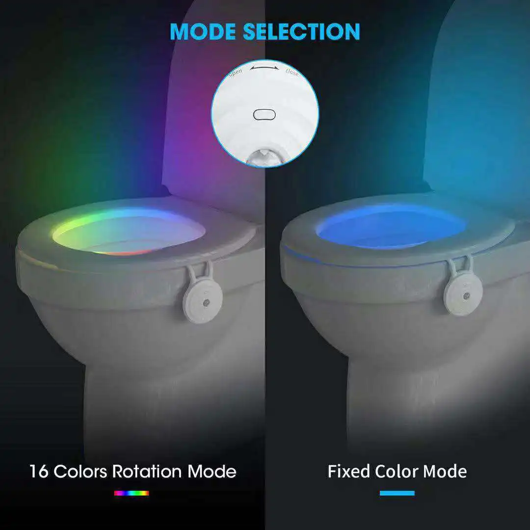 Toilet Bowl Led Night Light With Tow Flexible Arms 16 Colors Rotation