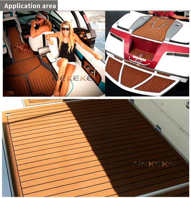 Hot sell NEKEKE light Brown and White Lines mat form China synthetic teak deck flooring