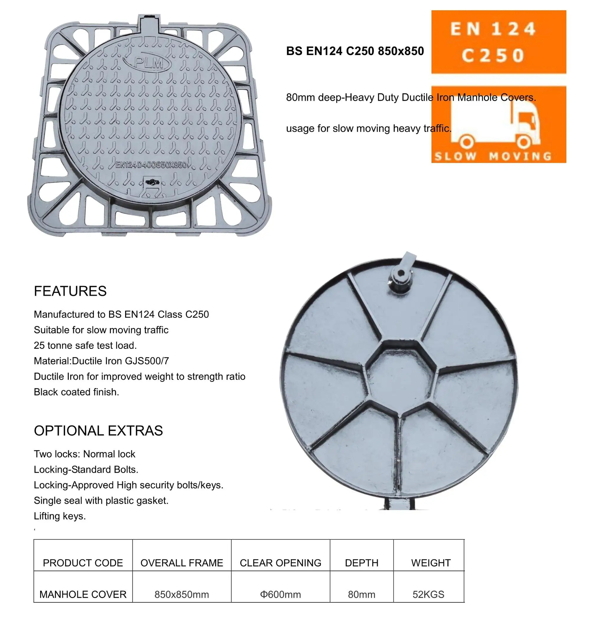 EN124 standard DN400 8 inch composite ductile iron manhole cover