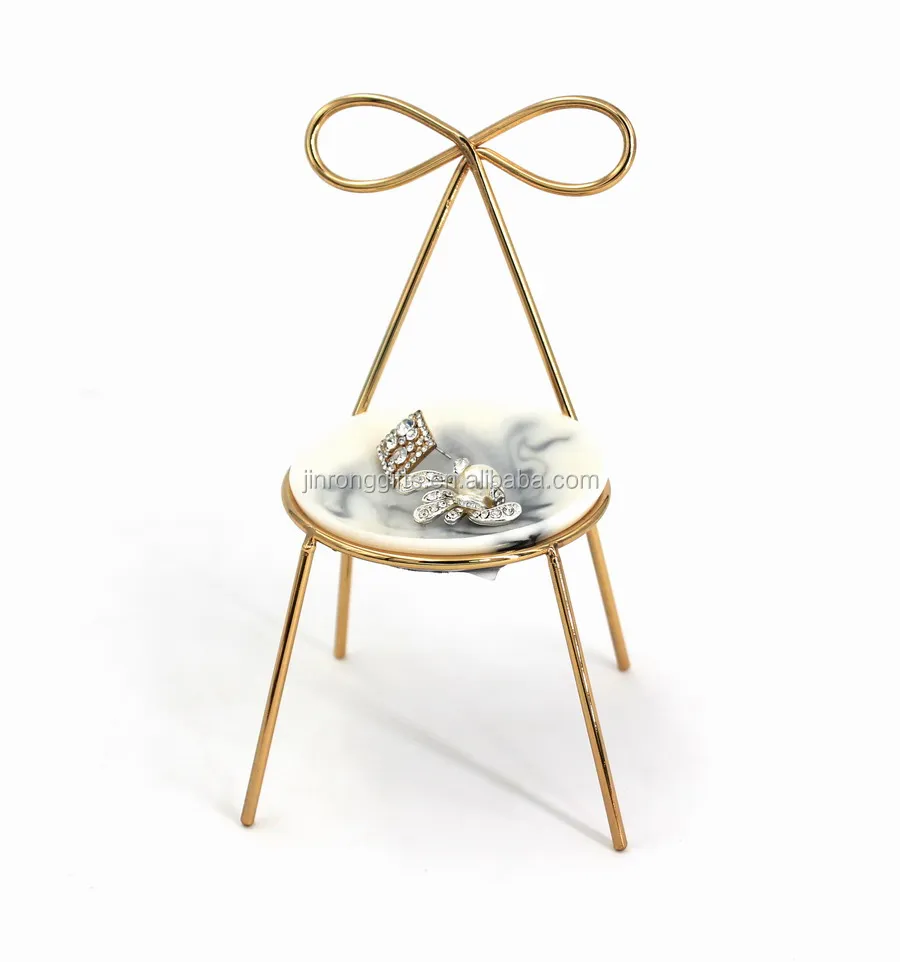Jr2004 Chair Shape Jewelry Holder Display Earring Hanger Marble Look Tray Ring Case Jewellery