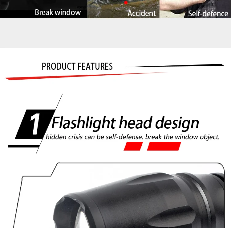 1000 Lumens Zoomable pen  LED  Flashlight 5 Modes Adjustable Torch Focus Water Resistant Camping Torch for Outdoor Sports