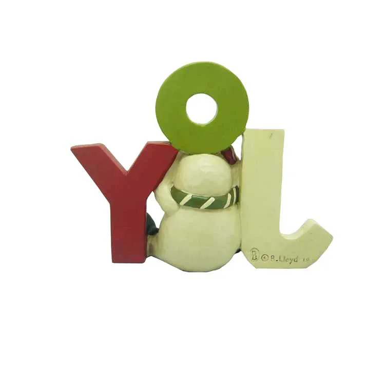 High quality personalized small resin "JOY" snowman figurines for christmas decoration