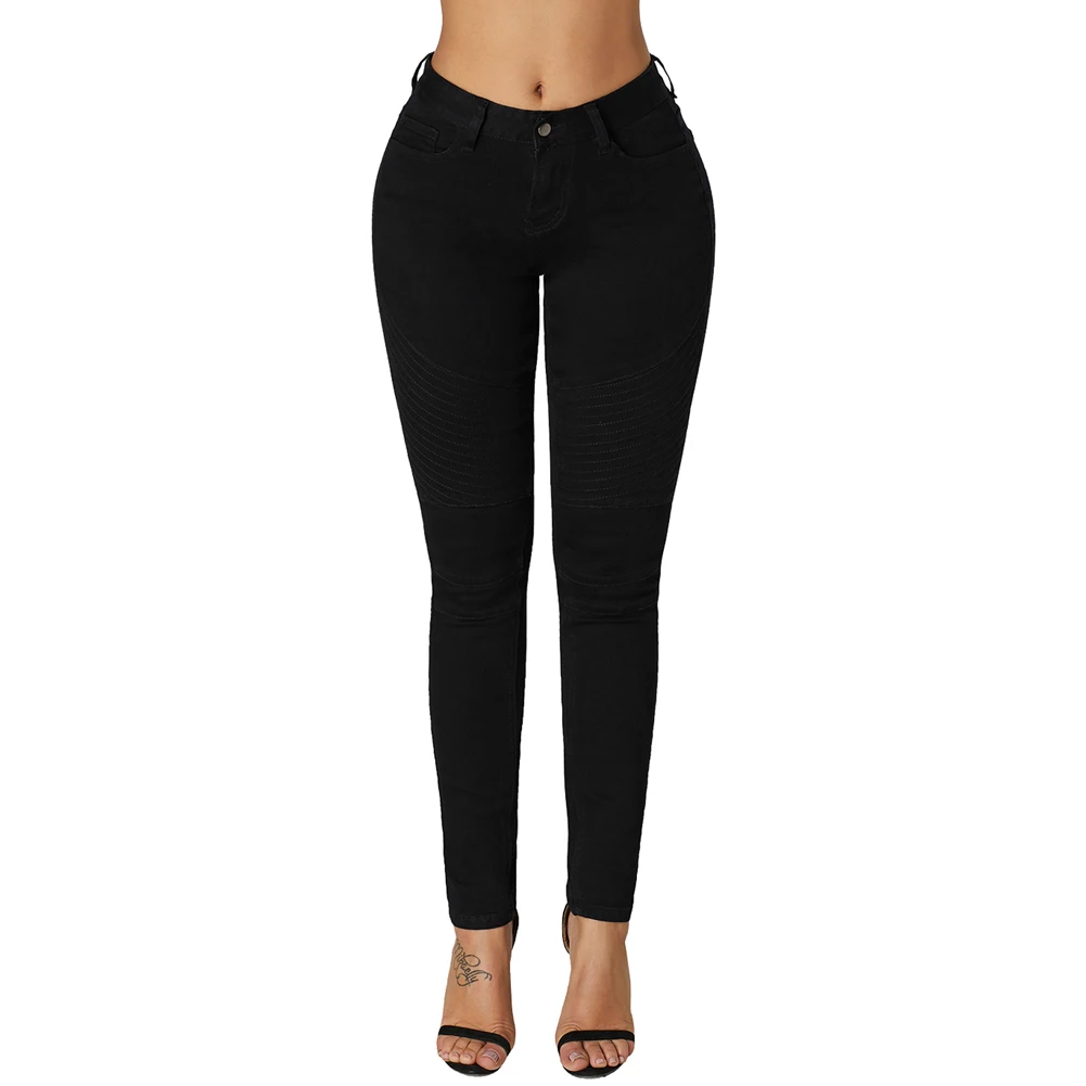 Women's Ribbed Texture Detail Black Denim Jeans Pants - Buy Women's ...
