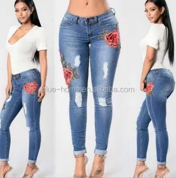 stretch embroidered jeans