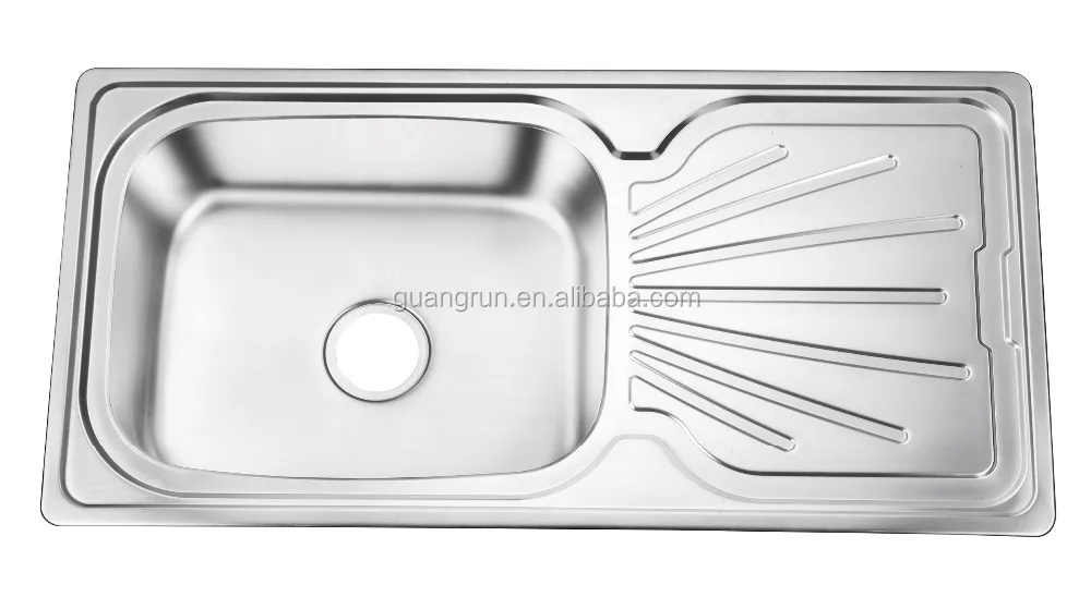 Above Counter Stainless Steel Single Bowl Kitchen Sink With Drainboard
