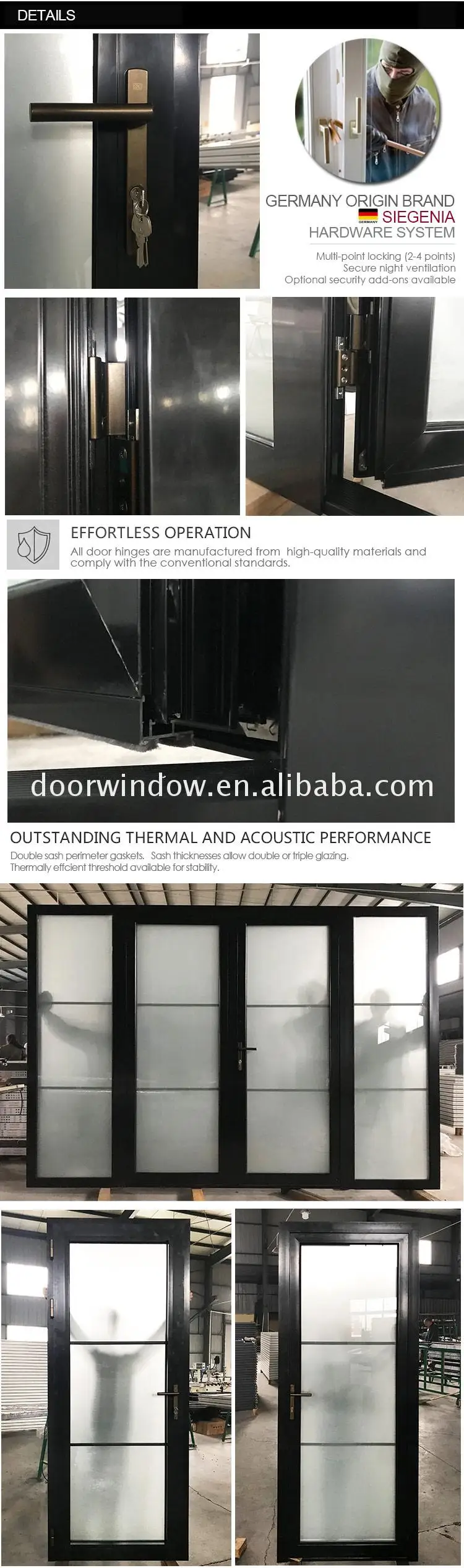 Factory hot sale prehung double entry doors powder coated aluminium pivot door