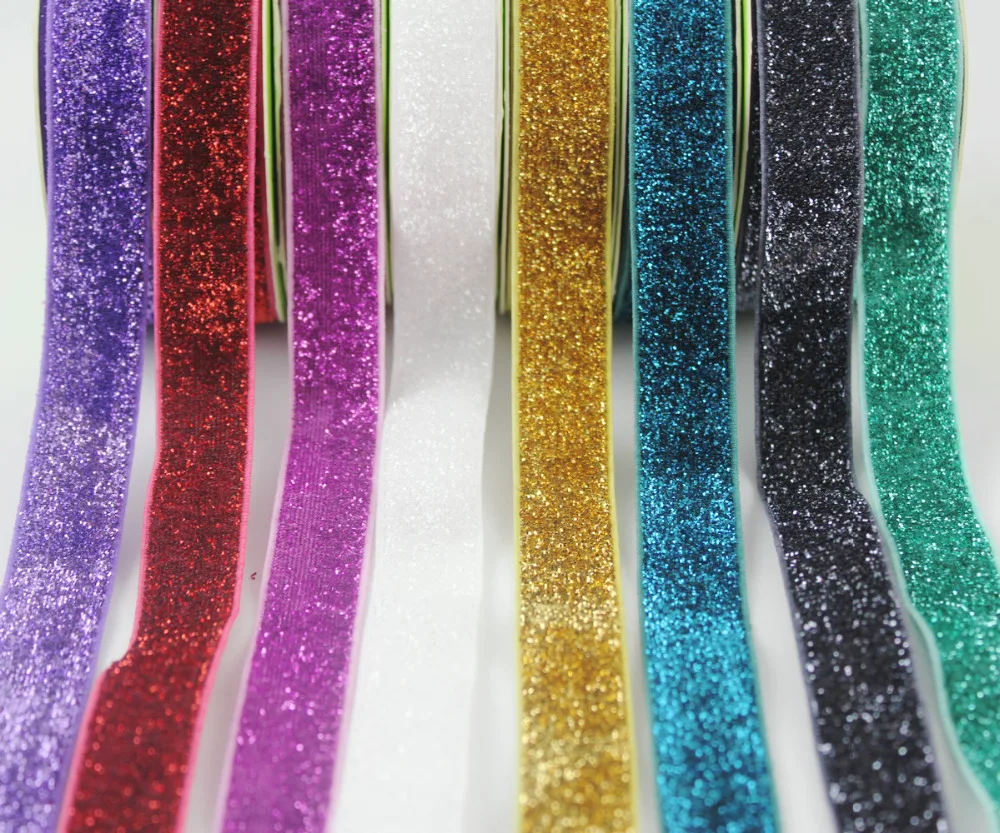 Wholesale 16mm Solid Color Elastic Stretch Glitter Velvet Metallic