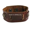 Men's Brown Leather and Brass Adjustable Bracelet for Gift High Quality Leather Bracelet on Sale