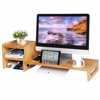 Wholesale Bamboo Wooden Monitor Stand Multifunctional Desktop