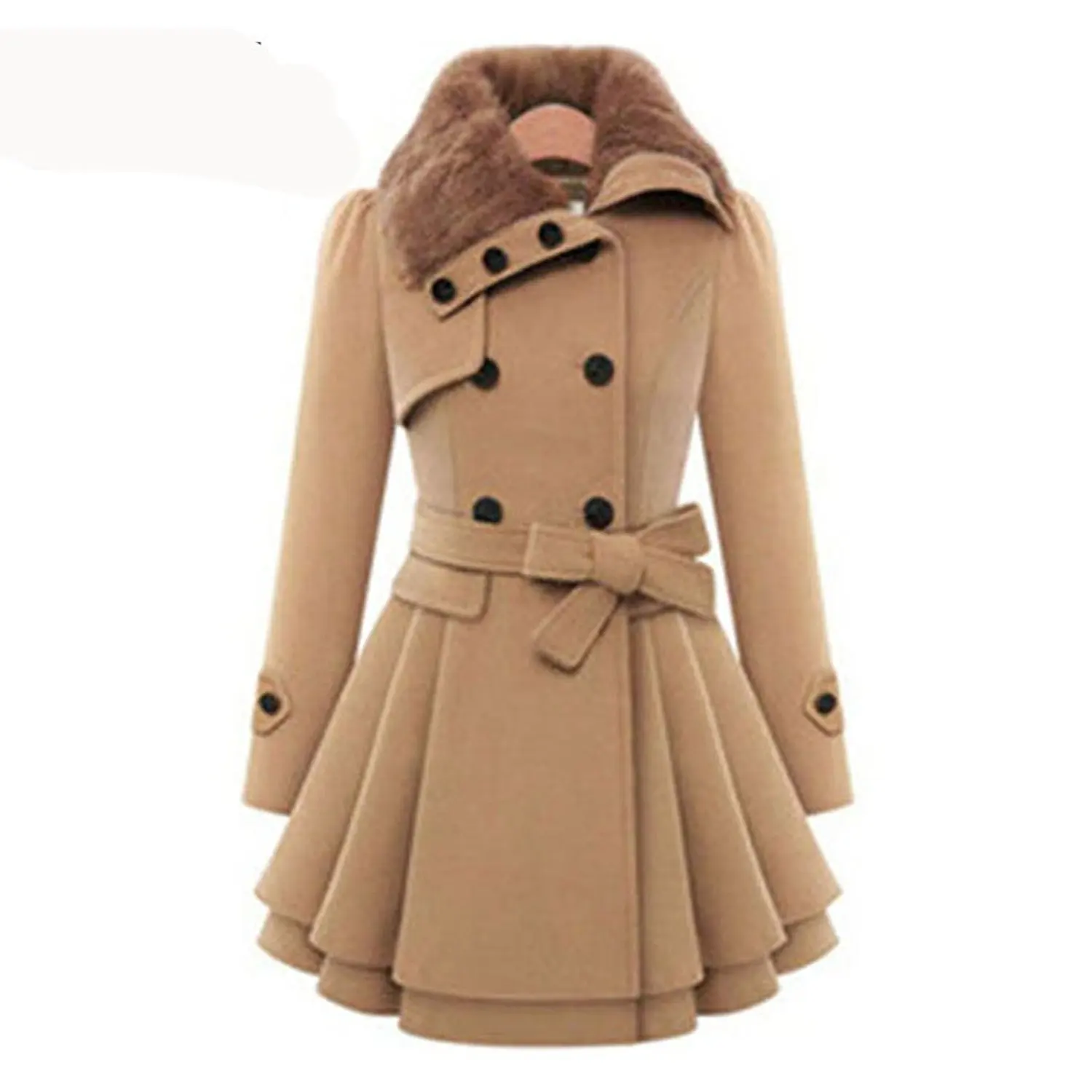 YUNY Women Woolen Fall Winter Double-Breasted Silm Fit OL Suit Jacket Khaki S