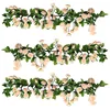 3PCS Artificial Rose Garlands Silk Rose Flowers Green Leaves Vine