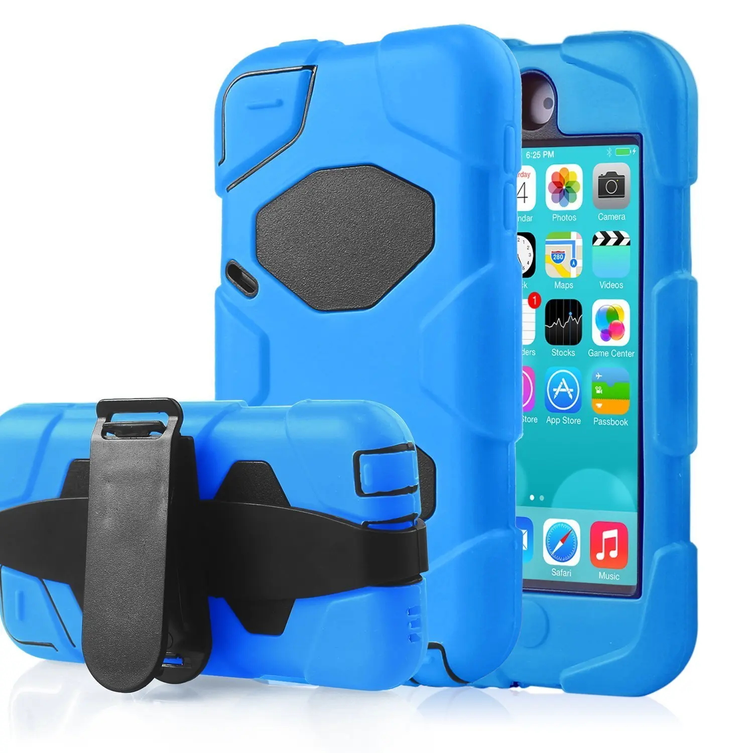 iPod Touch 5 Case, iPod Touch 6 Case, GreenElec with Soft Hybrid Armor Defender Heavy Duty Shock-Proof Belt Clip Case Cover for Apple iPod Touch 5 6th Generation_2015 Released (Blue)