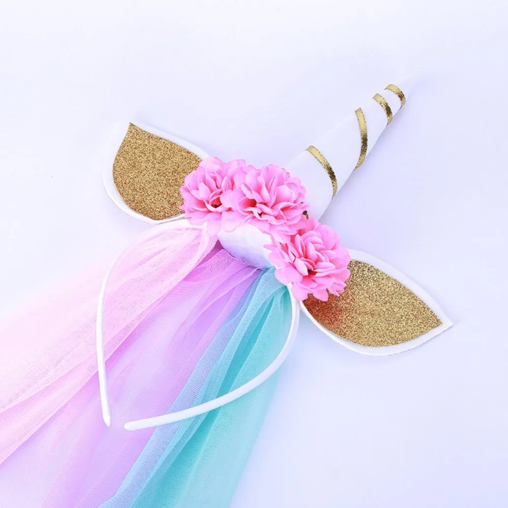 Kids Fashion Unicorn Headband Hair Accessories Flowers Diy Party