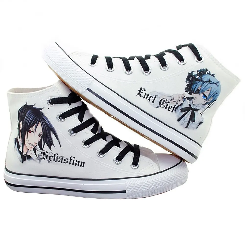 Black Butler Kuroshitsuji Anime Logo Cosplay Shoes Canvas Shoes Sneakers White and Black