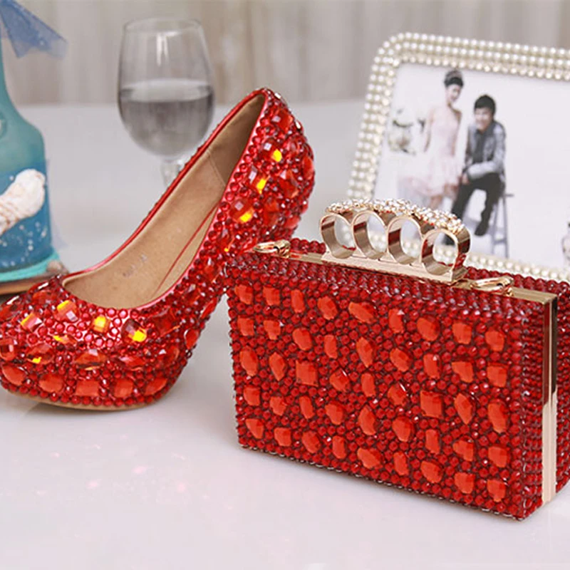 Kristal merah sepatu pengantin malam sepatu pesta prom 
