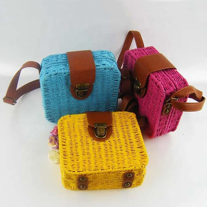 Candy Color Square Lovely Straw Woven Satchel Messenger Women Rattan Beach Crossbody Shoulder Bag.jpg