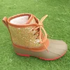 Wholesale Waterproof Monogram Short Lace-up Kids Glitter Duck Rain Boots