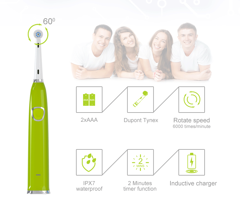 Revolving Electric Toothbrush With 2 Teeth Brush Heads Oral Hygiene