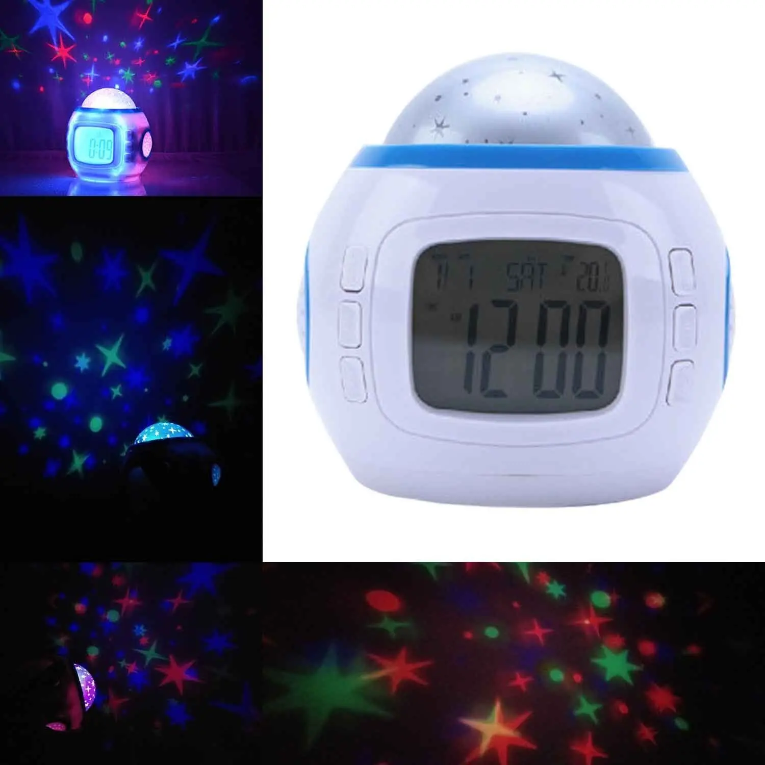 Digital Projection Clock Countdown Timer Snooze 12/24H Alarm Desk Clock with Temperature Display