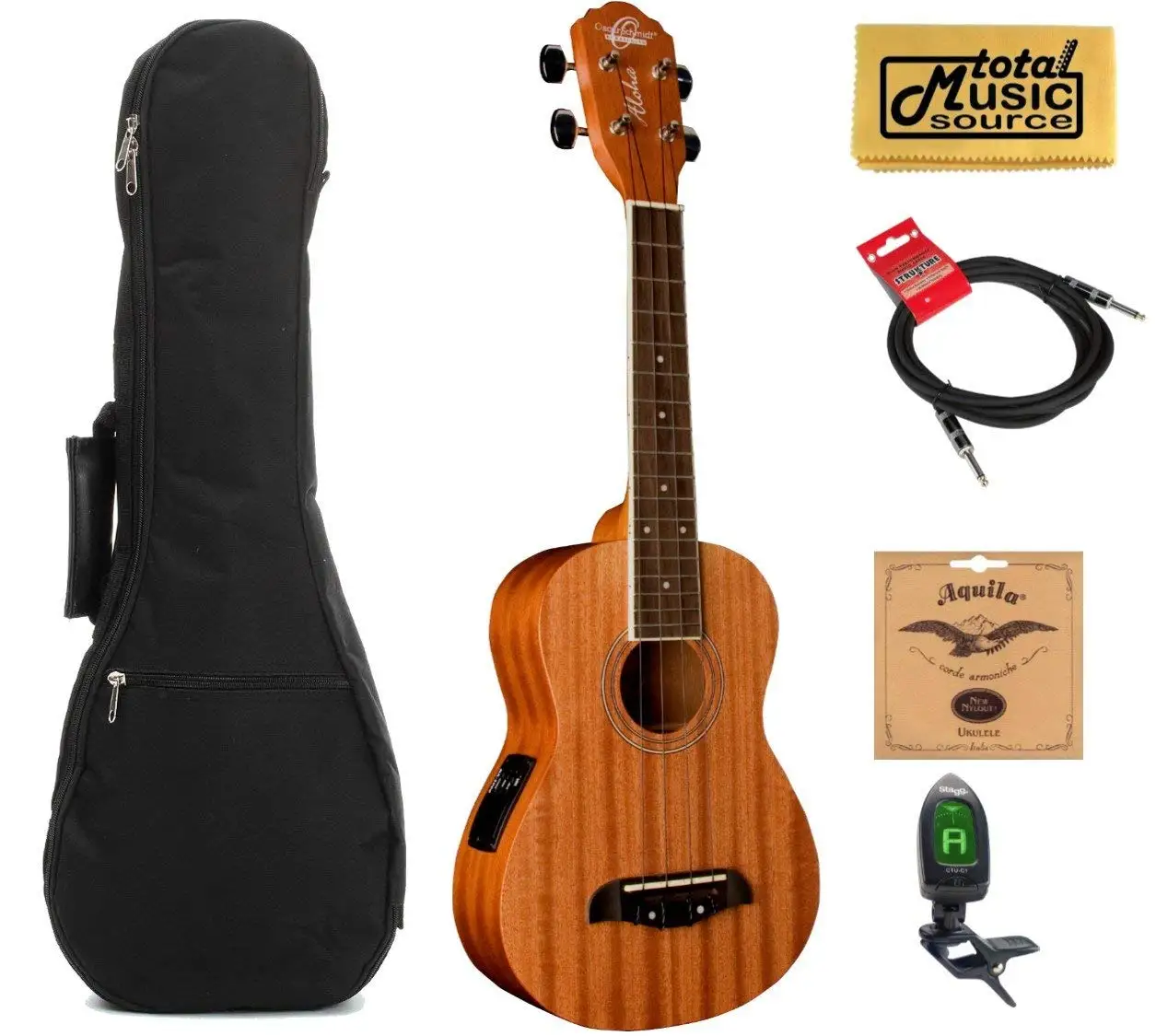 Oscar Schmidt Concert Active EQ, Acoustic Electric Ukulele, OU2E w/Padded Gigbag,Tuner,Strings,Book,Cable & PC
