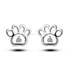 Girls Lovely Animal Tiny 925 Sterling Silver Cutout Dog/Cat Paw Print Stud Earrings With Round CZ