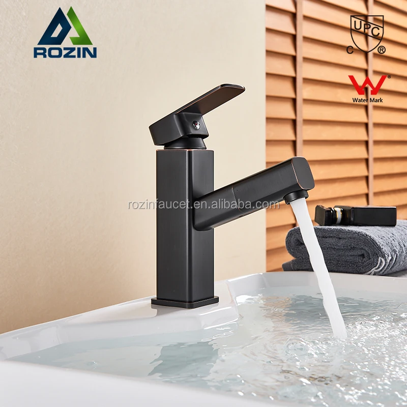 Rozin Black Basin Faucet Brass Single Handle Pull Out Spray